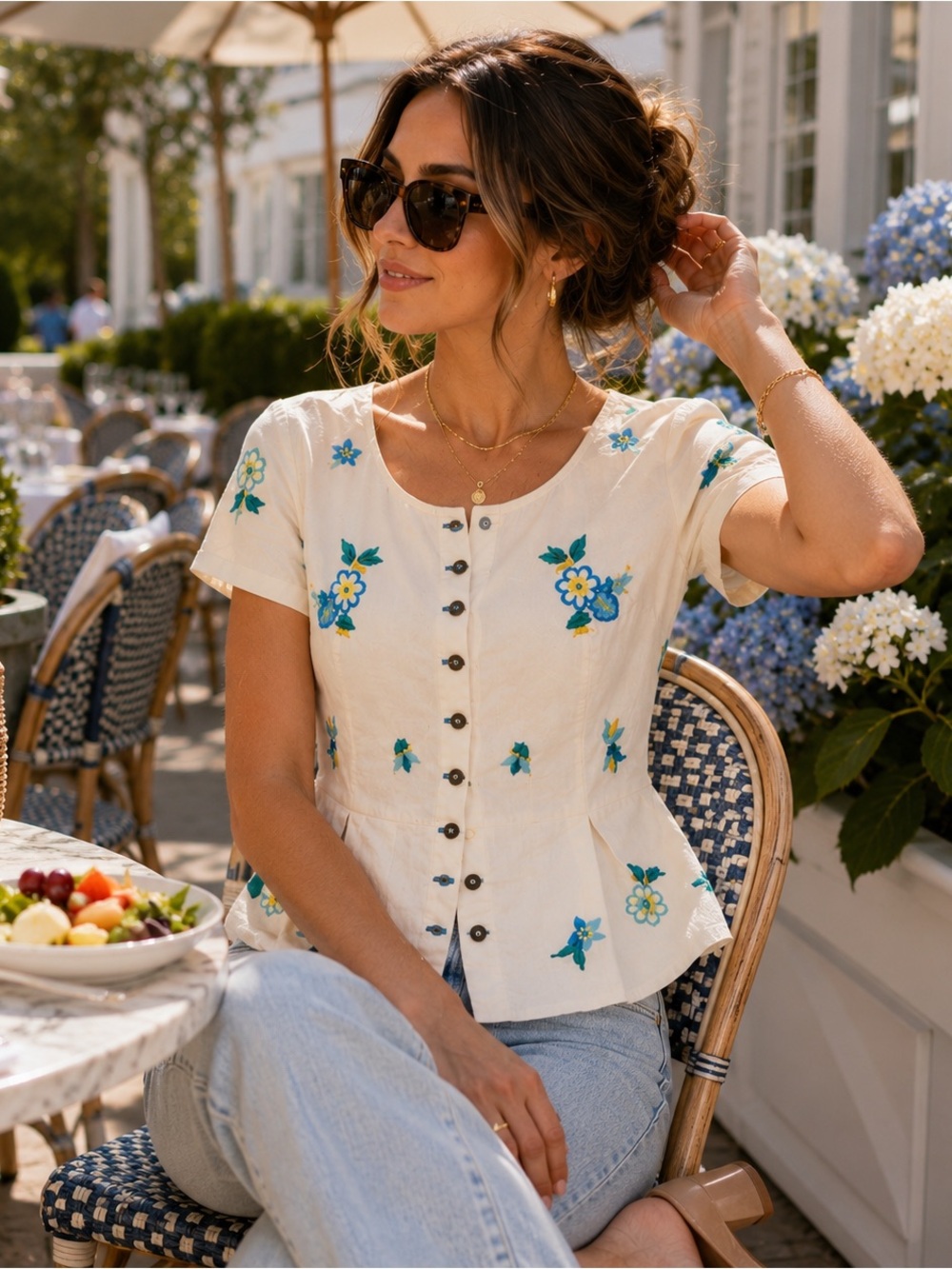 Free People Embroidered Floral Peplum Top NWT Small